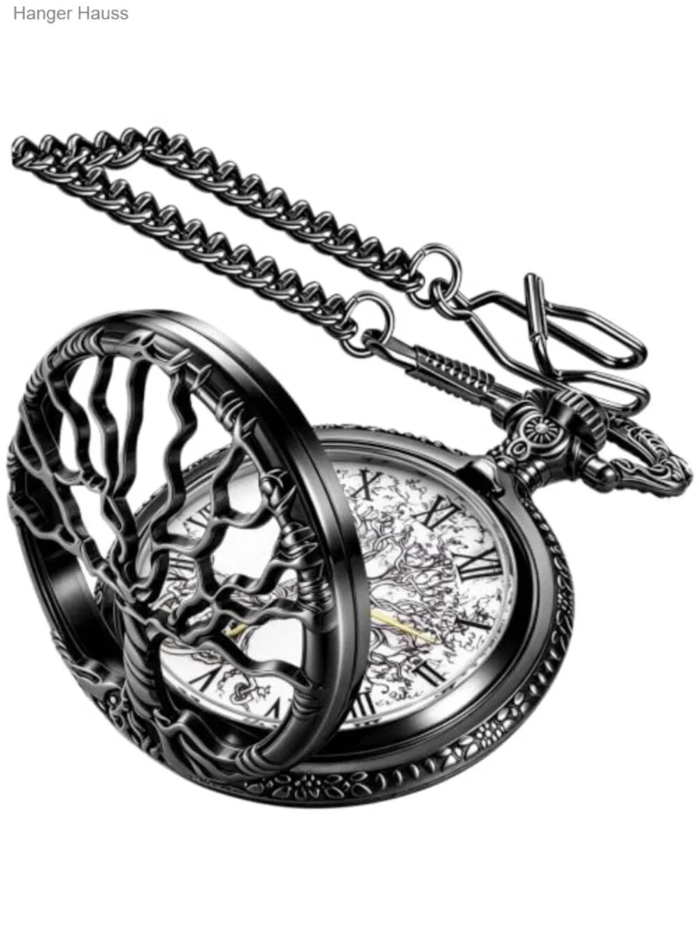 Vintage Tree of Life Pocket Watch with Chain, Quartz, Alloy Metal